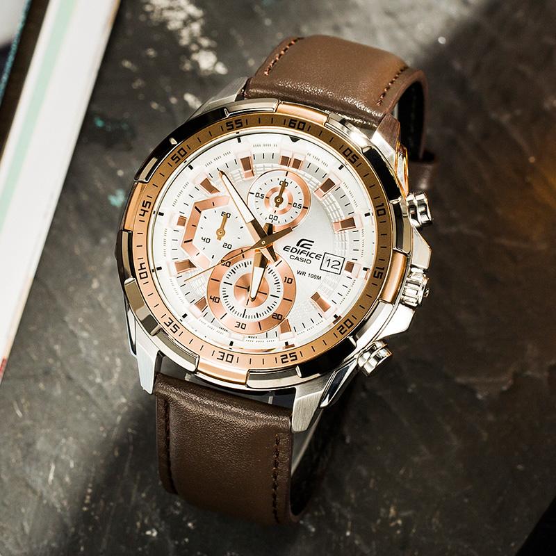 Casio Серия EDIFICE спортивные водонепроницаемые кварцевый механизм кожаный ремешок японские и корейские часы мужские часы белый циферблат EFR-539L-7A
