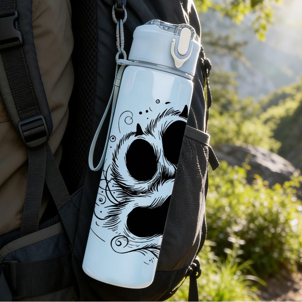 1PC Dark Paw Print Silhouette 750ml Color Plastic Sports Water Bottle Leakproof Flip Straw Lid Suitable for Sports Office Home Use