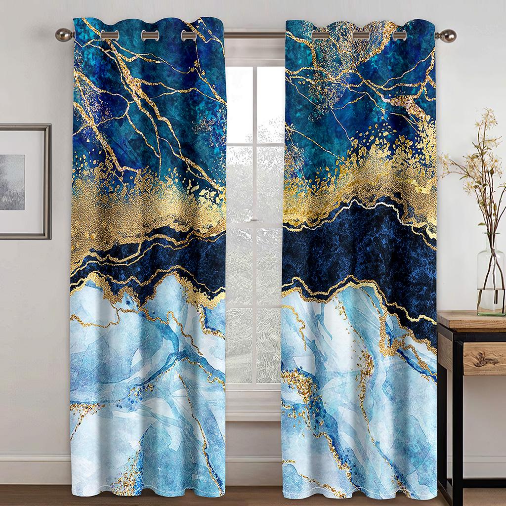 Modern Colorful Marble Abstract Art Crack Thin 2 Pieces Light Filtering Curtain for Living Room Bedroom Home Window Drape Decor