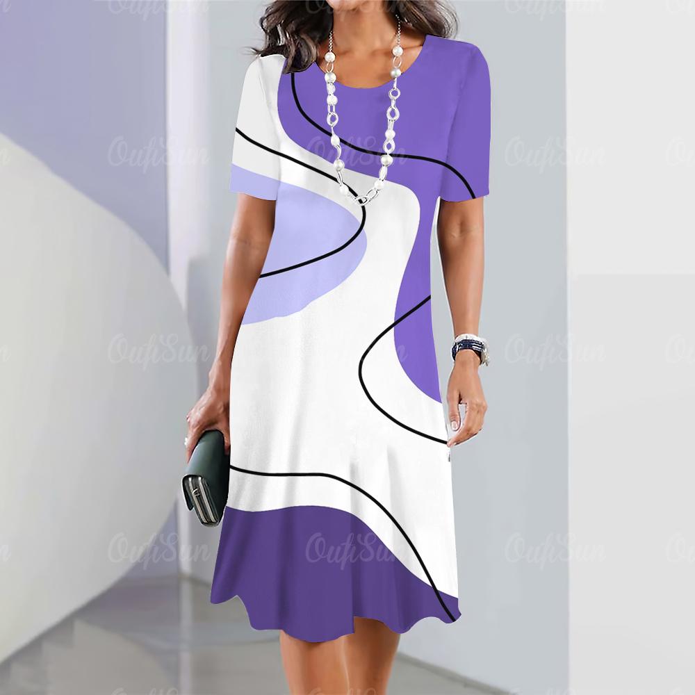 Summer Woman Dresses Women's Round Neck Short Sleeves Clothing Irregularly Streak Print Dress Clothing Loose Pullover Streetwear