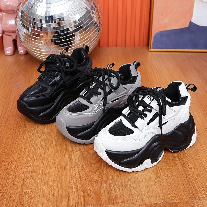 Fashion Fashion New High Platform Sneakers Women Thick Sole Non Slip Sports Dad Shoes Woman Korea PU Leather Chunky Sneakers 2024 Spring