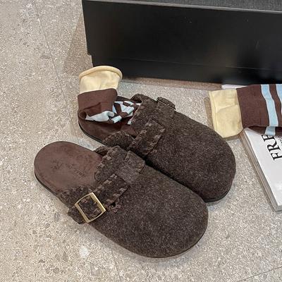 Версия из коровьей шкуры~ серые пушистые туфли для женщин для ношения осенью и зимой, на одном педале, платформа, обувь Boken, бархатная головка сумки и полушлепанцы.