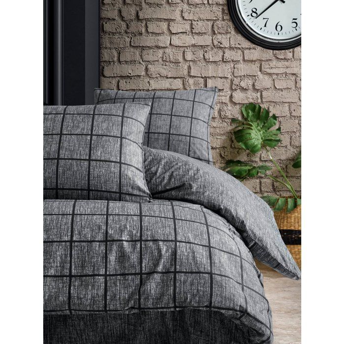 Parure de lit - 1 housse de couette 240 x 220 cm + 2 taies d'oreiller 60 x 60 cm - 100% coton renforcé - Noir