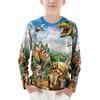 Spring and Autumn Round Neck 3D Cartoon Dinosaurs Pattern Printed Top Fashionable Casual Long Sleeved Children's Boy T-shirts