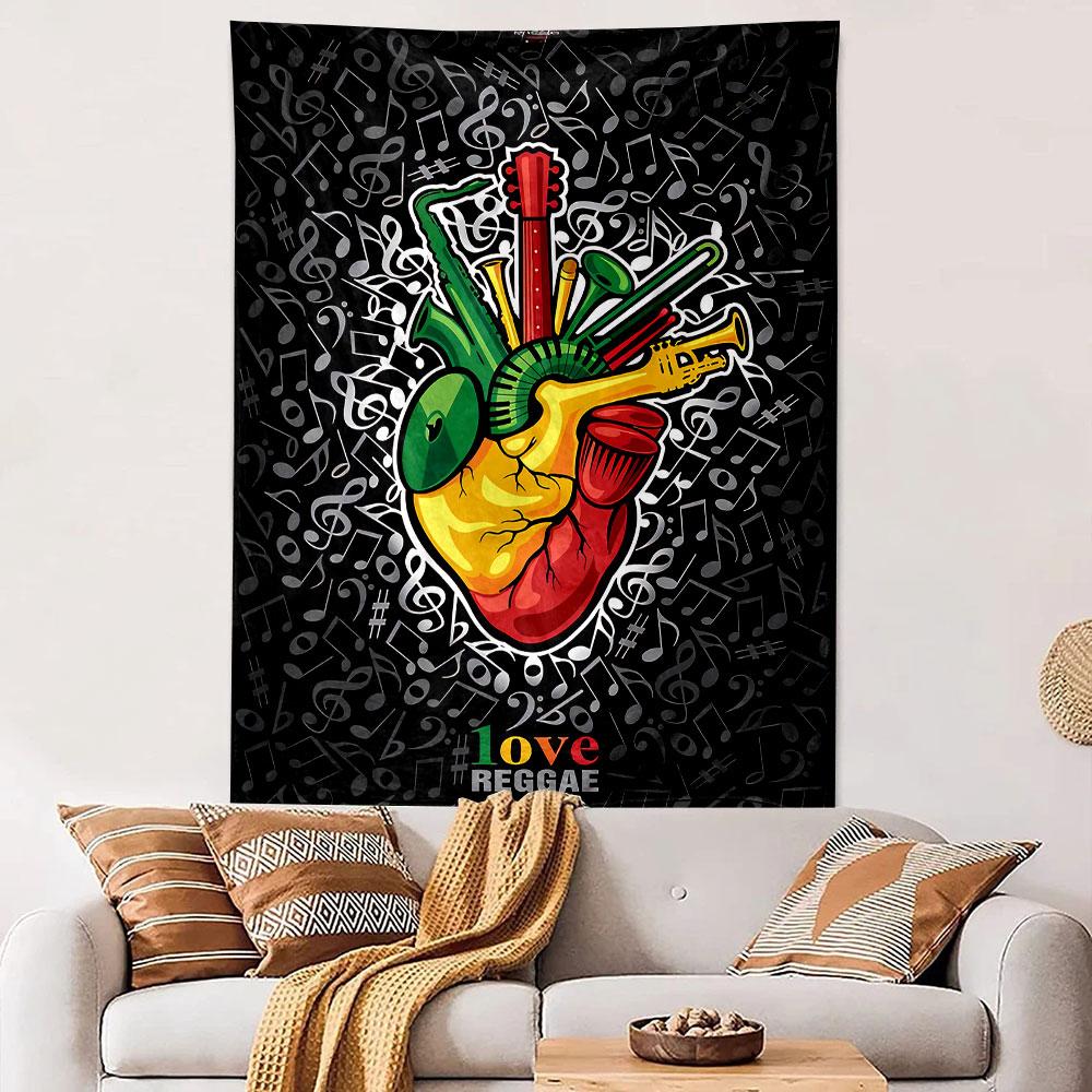 Love Reggae Tapestry Wall Hanging, Jamaican Music Art, Wall Decor for Bedroom Living Room Dorm