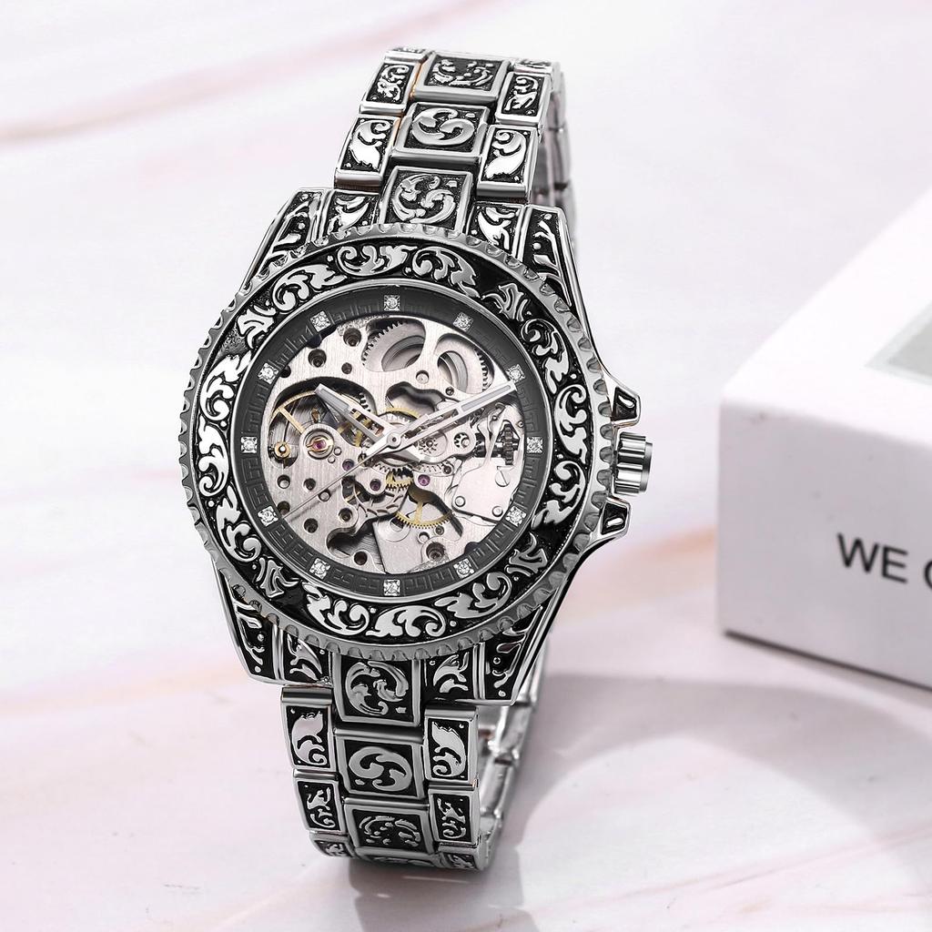 Automatic Watch with Luminous Rotating Stainless Analog Quartz Retro Raised Adjustable Length Perfect Gift for or Boyfriend Men's Bezel Waterproof,