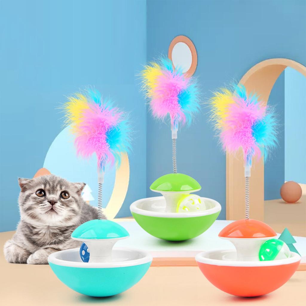Cat Toy Tumbler Feather Bell Tease Cat Stick Ring Ball Spring Does Not Fall Ball