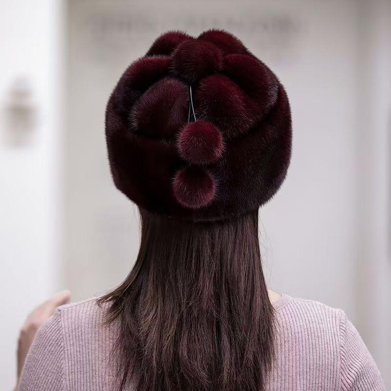 Шапка женская зимняя теплая из норки, флисовая хлопковая шапка из норки