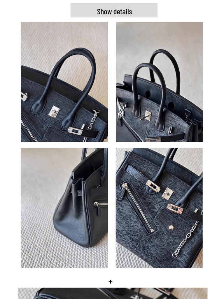 Женская сумка-мотоцикл из натуральной кожи в стиле ретро 2024 года - геометрический дизайн с цепочной отделкой