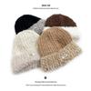 Cat Brother Korean Style Knit Hat: Color Block Plush, Warm Wool, Women's Large Head Circumference