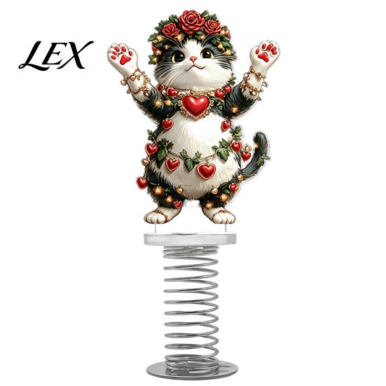 Vivid Character Car Interior Accents Cute Cat/Dog/Elf Dashboard Decorations with Spring Swing Design, Double-sided 2D Flat Acrylic Small Gifts