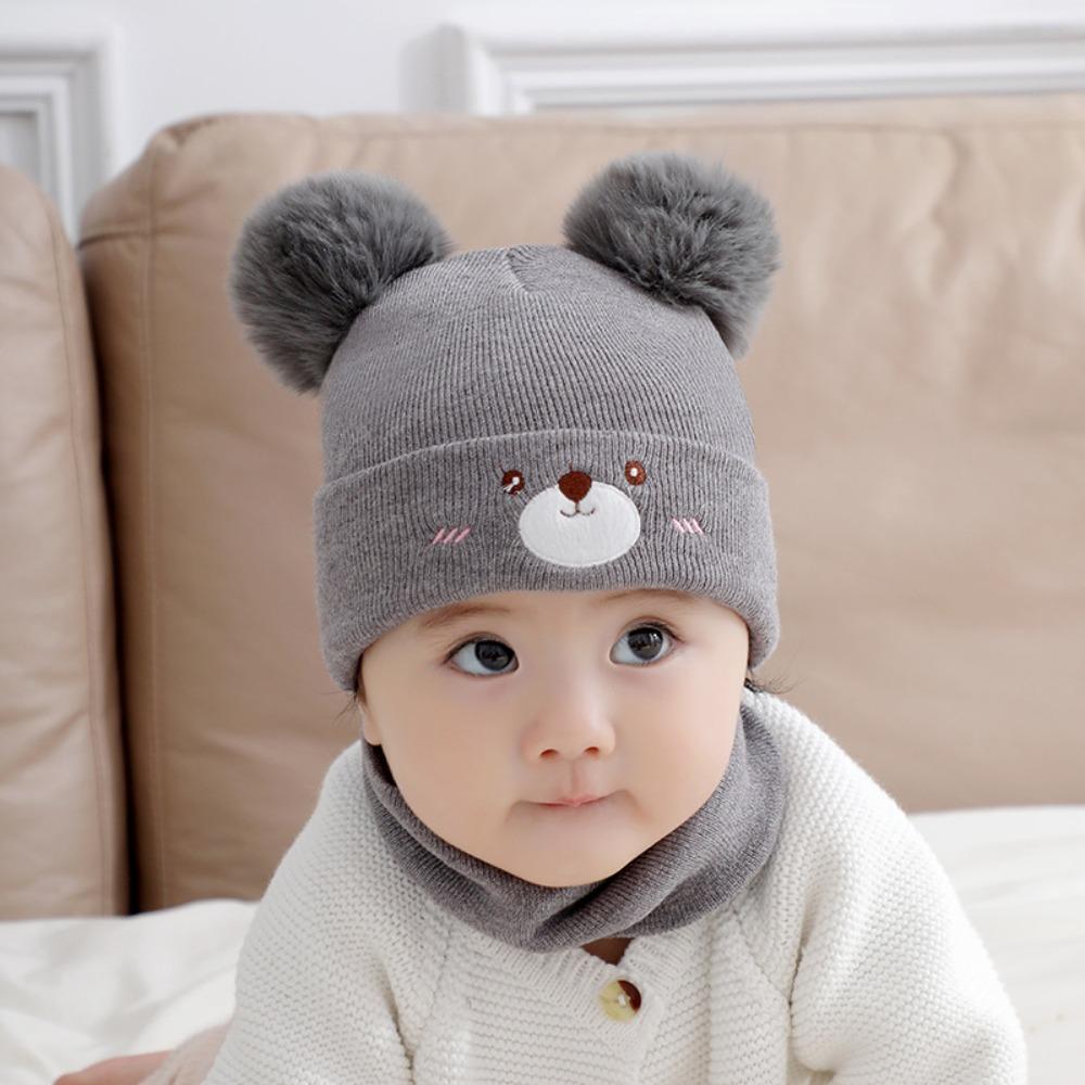 Plush Knitted Hat 0-3 Year Old Hat scarf Set Fashionable Neck Gaiter Set Boys and Girls