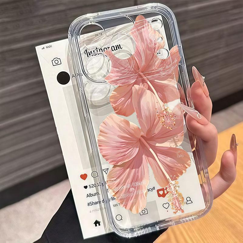 Case For iPhone 16 PRO Max 14 Plus 13 12 Mini 11 Pro Max 6E Flowers Pattern Simple Soft Silicone Transparent Cover