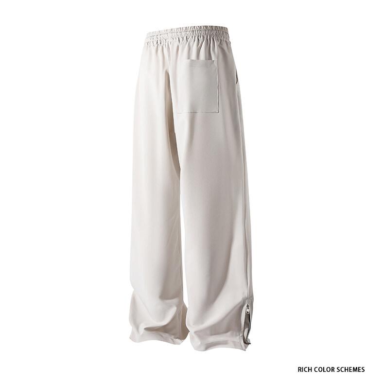 Модный дизайн на молнии на штанинах Повседневные брюки Мужские однотонные прямые брюки Эластичная талия Простые брюки клеш Повседневные брюки