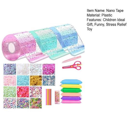 1 Set 300CM Nano Tape Bubble Toy with Straw Charm Sticker Inflator Tweezer Adhesive Funny Stress Relief DIY Craft Making Toy Kit Children Gift