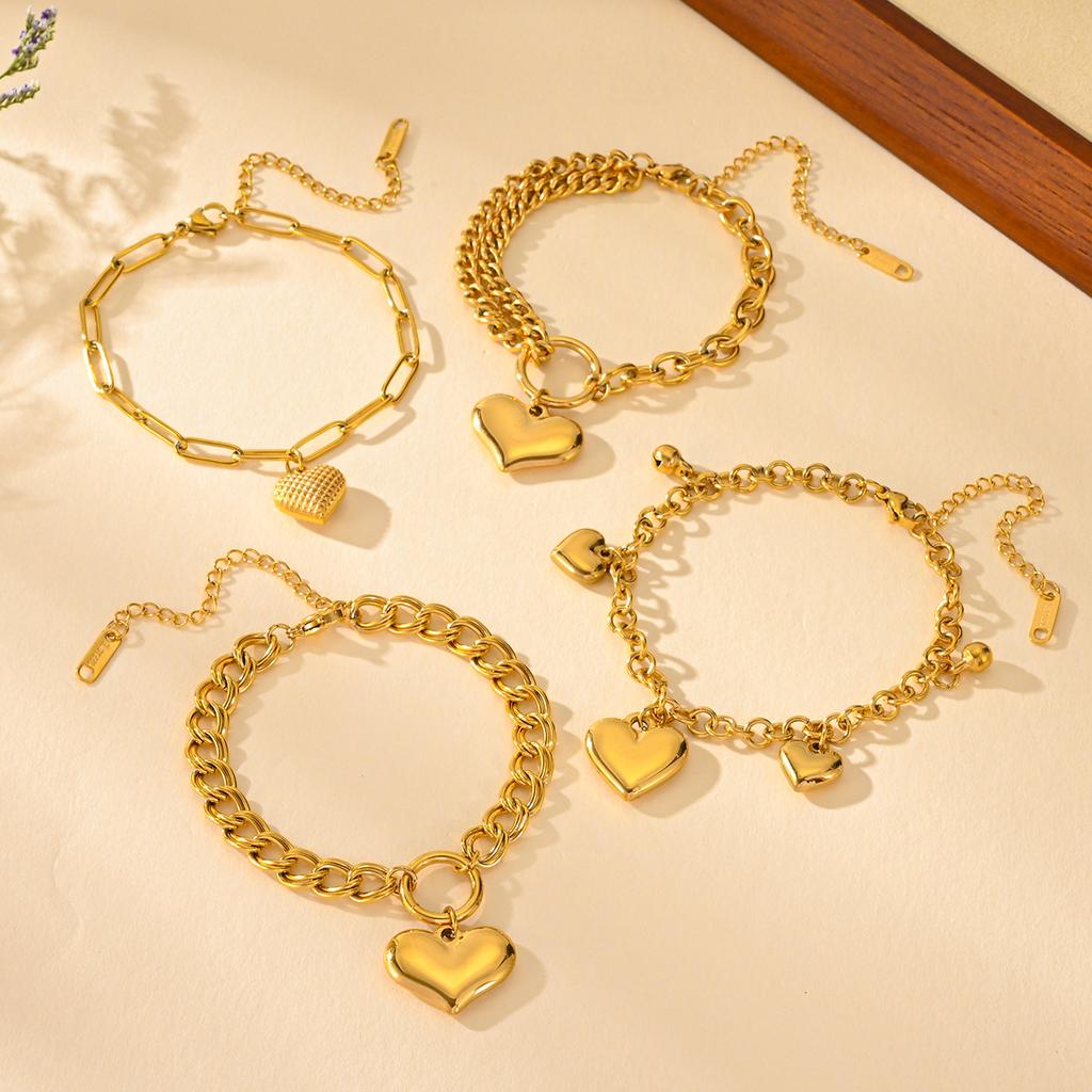 New Simple Non Tarnish 18k Gold Plated Stainless Steel Heart Bracelet Women Love Heart Bracelet Jewelry