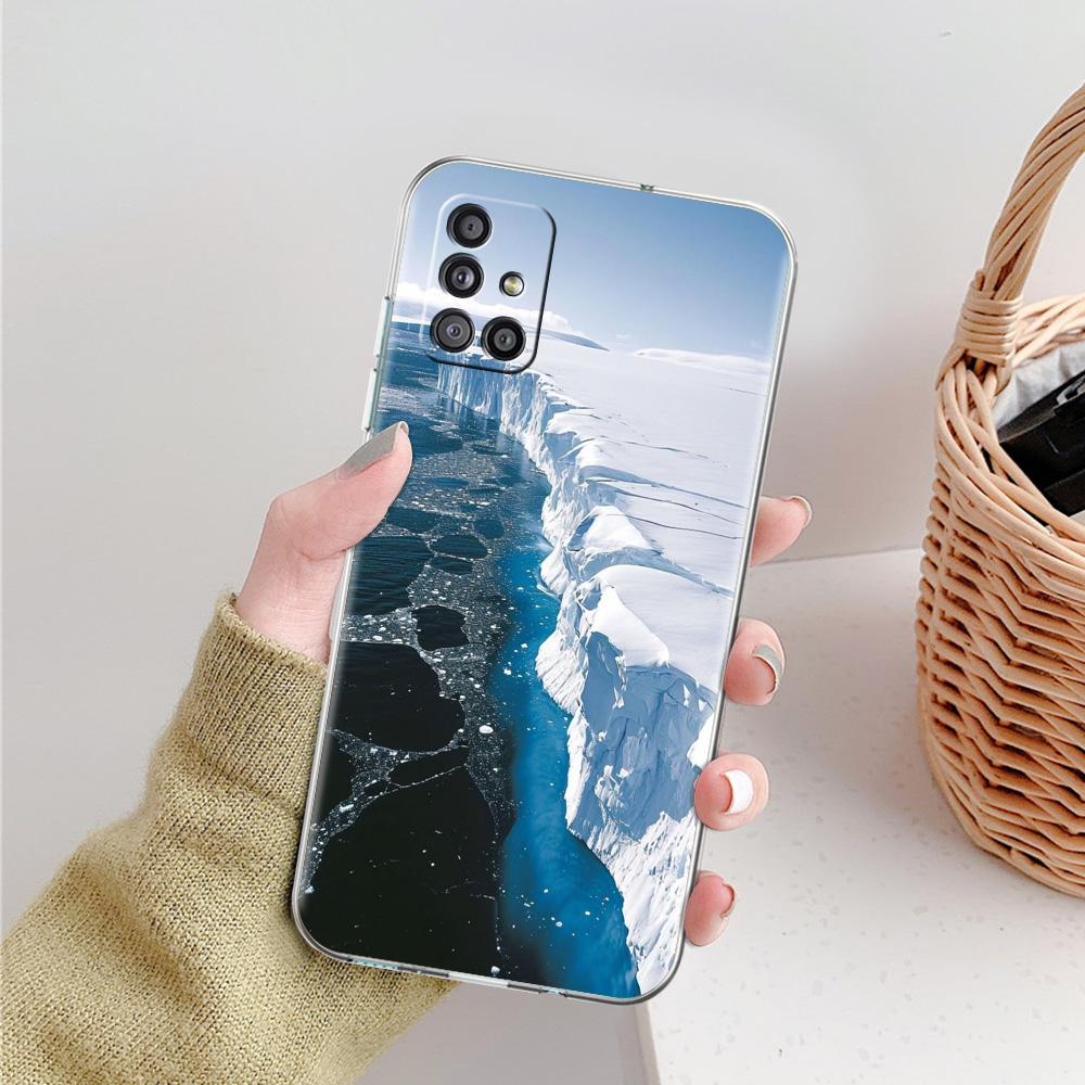 Чехол для телефона Samsung A15 A13 A35 A55 A51 A71 A41 A31 A21S A05 A17 A23 A25 A33 A53 A73 5G A07 4G Обложка Антарктика снежный пейзаж