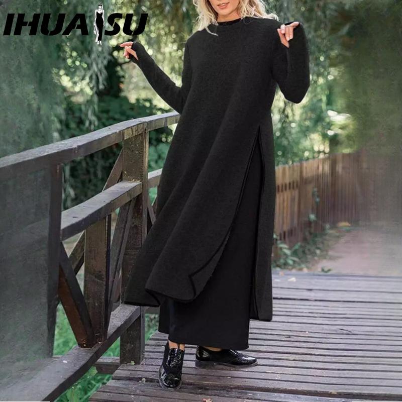IHUASU Женская мода весна осень однотонный принт короткий рукав длинный рукав высокая талия повседневные платья