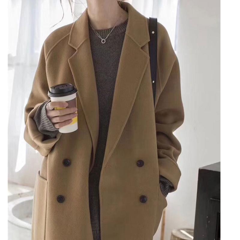 Новое двустороннее кашемировое пальто, женское короткое свободное шерстяное пальто