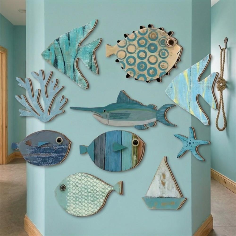 10Pcs Retro Ocean Animal Decoration Wall Art Fish Wall Decor Vintage Fish Decorative Plate  Hawaiian
