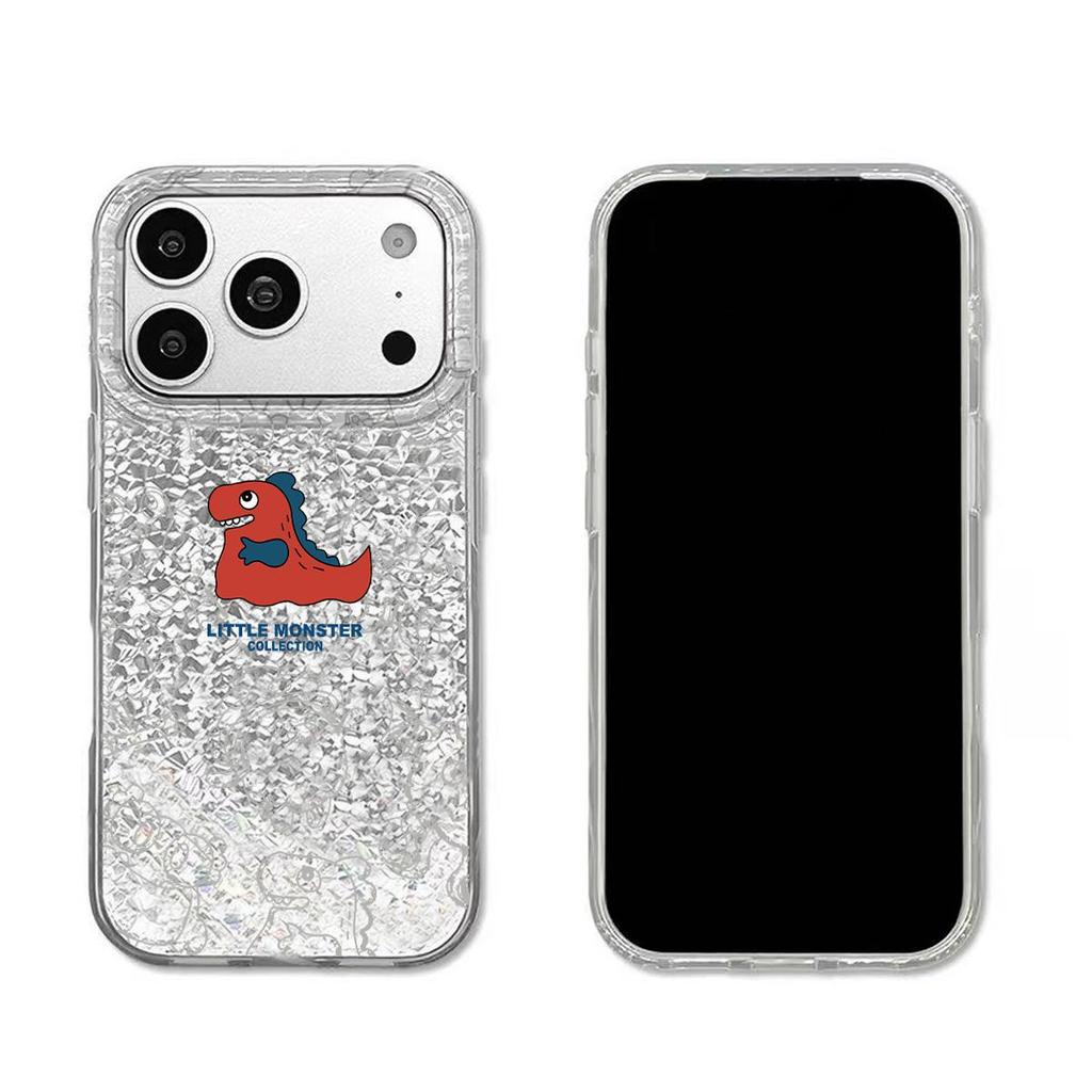 Чехол для iphone Air 18 Pro Max 17 Pro XR 13 12 16 Plus 11 15 14 XS Max Серебристый Блеск Трескающийся Фон Милый Маленький Динозавр