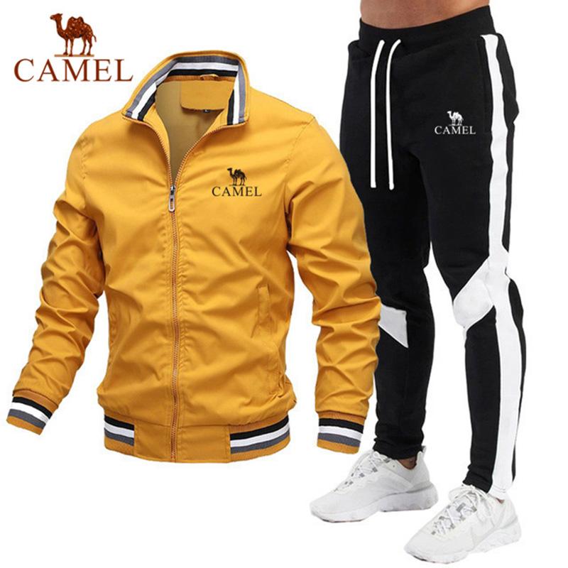 Camel Spring and Autumn Fashion New Men's Jacket Set Casual Set Spliced Pants Baseball Jacket High Quality Embroidery Clothes