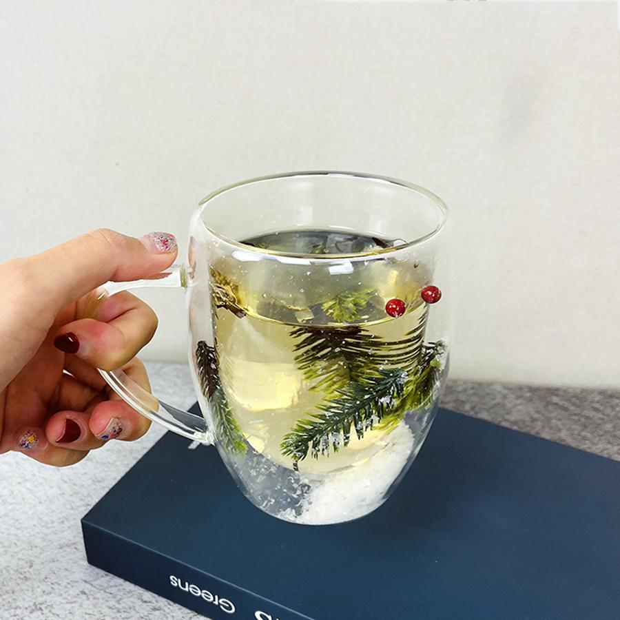 250/350 мл 1/2 шт. Рождественская елка и снег с двойными стенками прозрачная стеклянная чашка термостойкая кружка для кофе, молока, чая, эспрессо, подарки