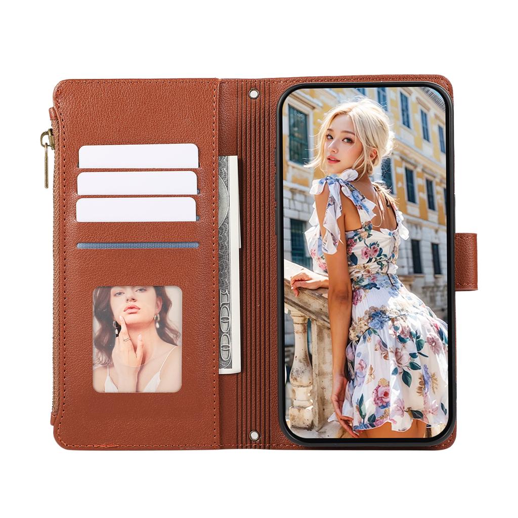 For Samsung Galaxy A16 4G/5G/A26 5G Case Multi Card Slots Zipper Leather Phone Cover with Shoulder Strap/Wrist Strap