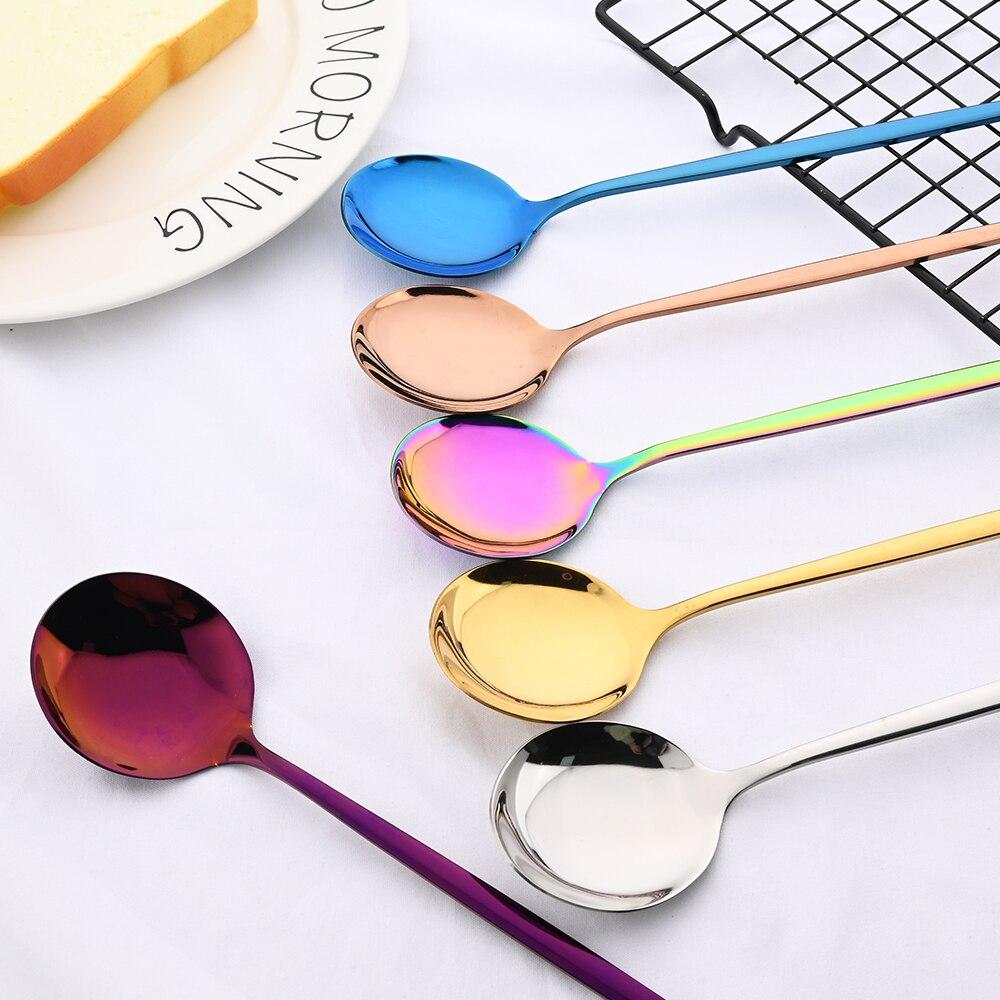 6 шт. красочная столовая посуда, набор ложек, зеркало с длинной ручкой, ложка из нержавеющей стали, столовые приборы, посуда, кухонные аксессуары