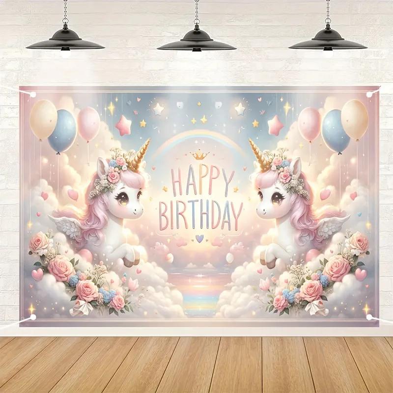 Unicorn Background Rainbow Clouds Stars Children Birthday Party Decoration Photo Background Banner Photoshoot newborn Baby Showe