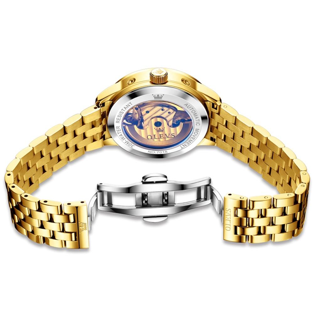 OLEVS Полностью золотые стальные высококачественные мужские часы с турбийоном, светящиеся, с фазами луны, автоматические механические наручные часы для мужчин