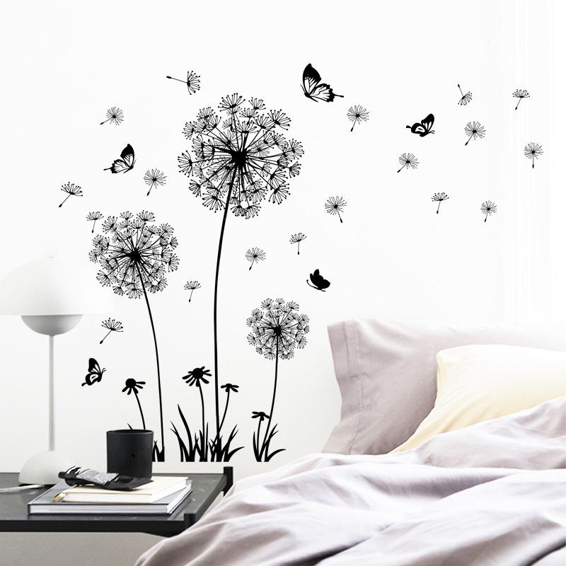 Black Dandelion Wall Sticker Sofa Bedroom Background Wall Sticker Living Room TV Decoration Self-adhesive Painting