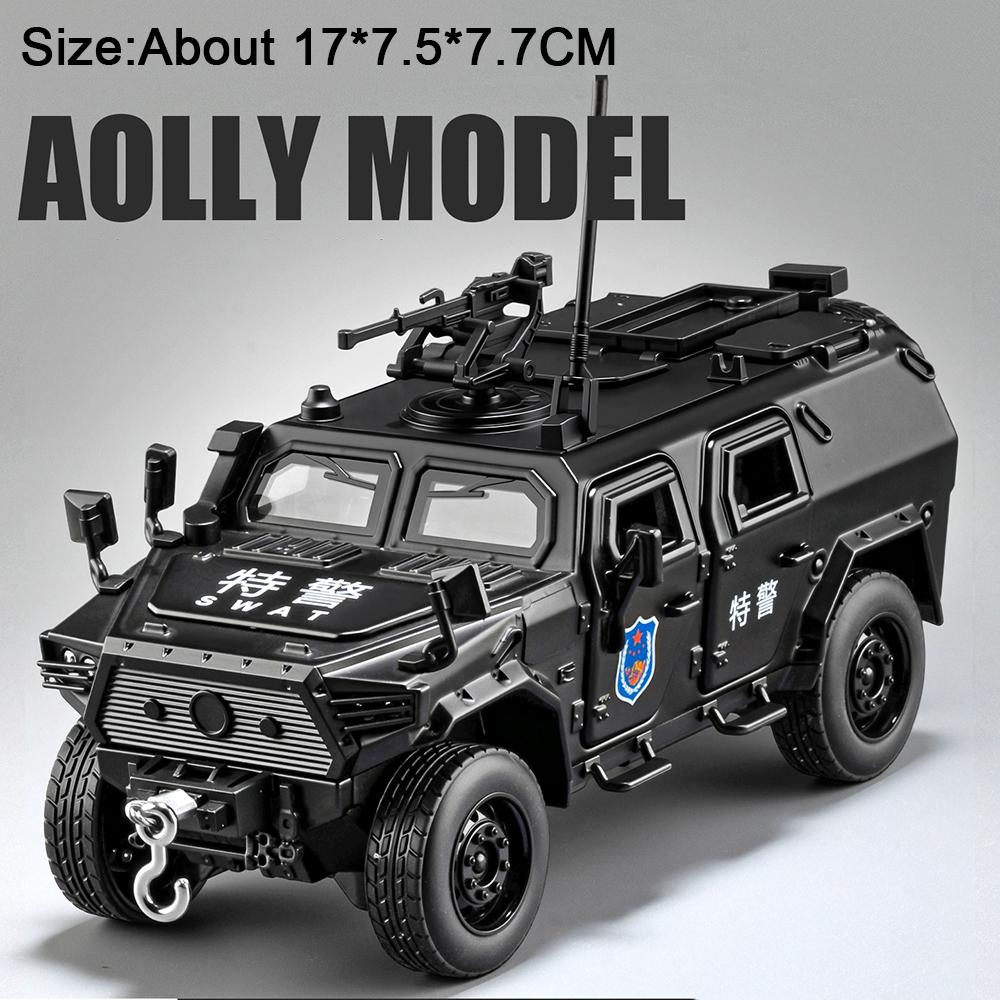 1:32 Dongfeng Mengshi Sword Toothed Tiger Armored Car Model Toy Sound Light Off-road Police Cars Models Holiday Presents