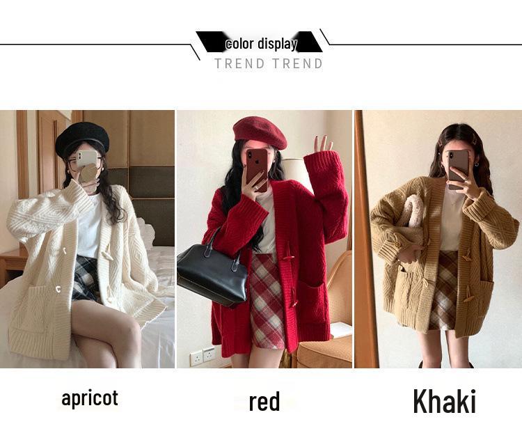 Women’s V-Neck Mid-Length Knit Cardigan - Loose Fit for Spring & Autumn