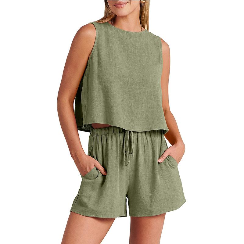 Women's Fashion Suit Summer Style Sleeveless Blouse Shorts Two-piece Set