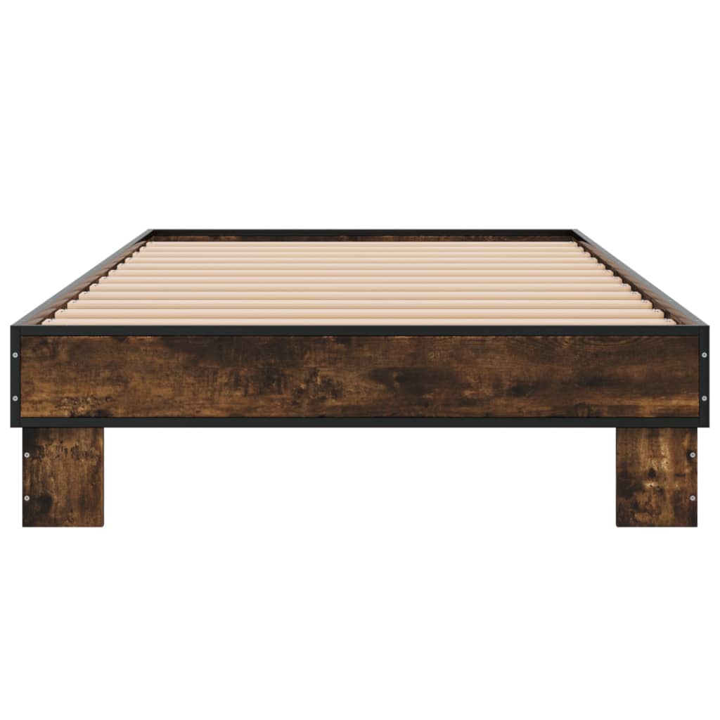 Bed Frame Smoked Oak 100x200 cm Particleboard and Metal