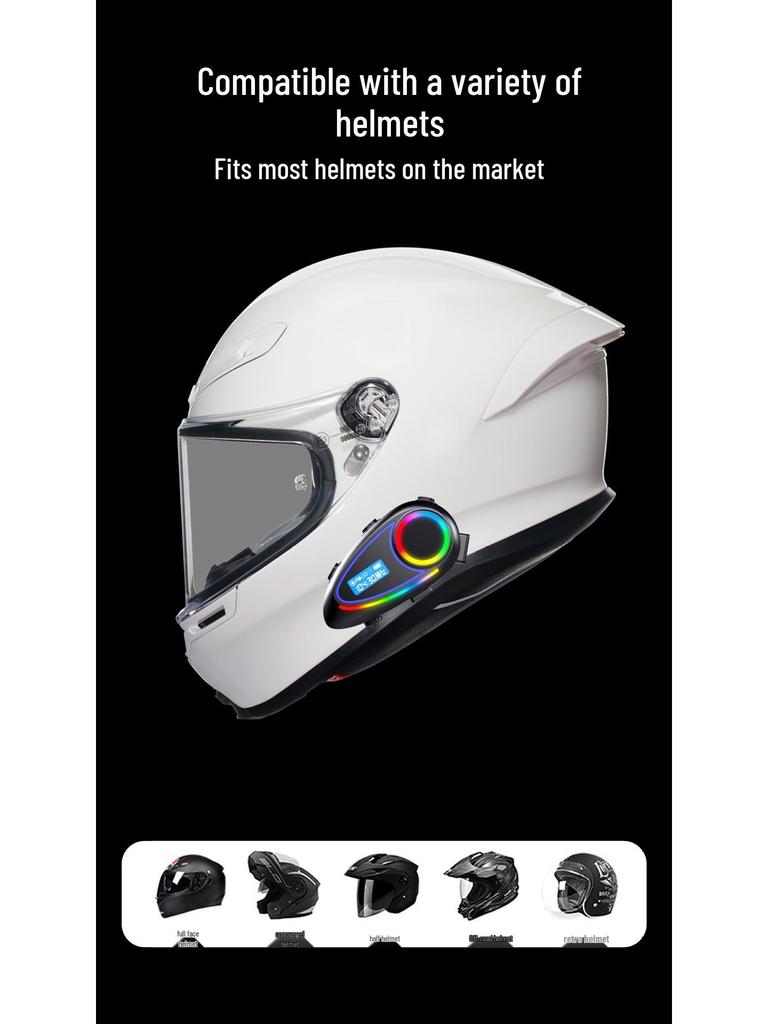 K18 Bluetooth гарнитура для мотоциклетного шлема с ЖК-экраном, FM-радио, настройками эквалайзера и индикатором заряда.