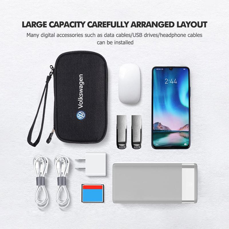 BAG1 Oxford Cloth Car Keychain phone Earphone USB Cable Storage Bag For Volkswagen VW Scirocco Jetta Beetle Golf 4 5 6 Passat Polo B5