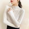 Half Turtleneck Velvet Undercoat Female with Autumn and Winter New Long-sleeved Wooden Ear Edge Foreign Style Students Thickened Top