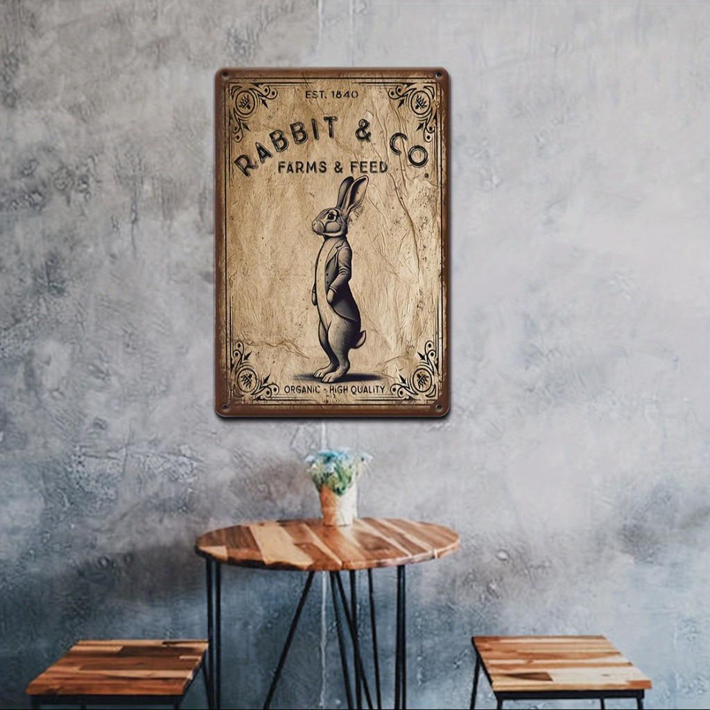 Vintage Easter Bunny Metal Sign - "Rabbit & Co. Farms & Feed" | Rustic Iron Wall Art for Outdoor, Garden Decor