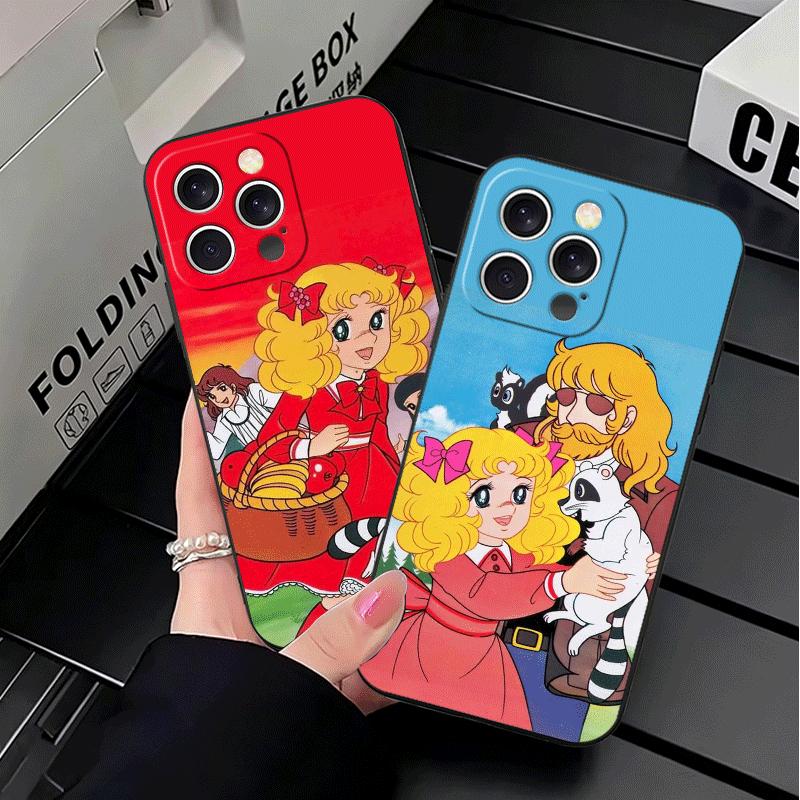 Candy 90s Cartoon Soft Phone Case for iPhone 16 16E 17 Air 15 Pro Max 14 Plus 13 Mini 11 12 7 Black Cover Back Shell