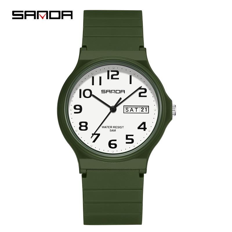 Sanda 6060 Dual Calendar Waterproof Quartz Watch for Casual Outdoor Wear - Men's & Women's Student Wristwatch
