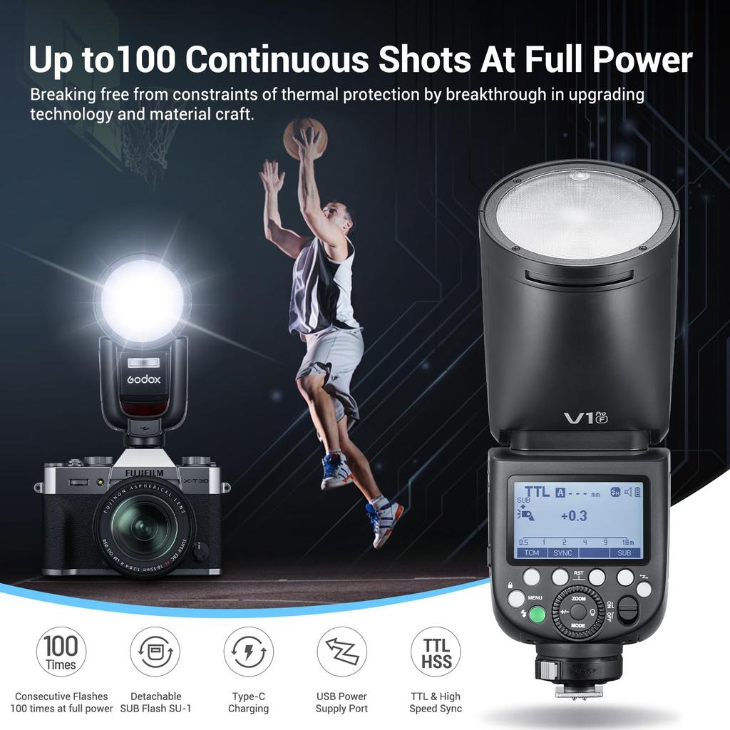 Godox Round Head Camera TTL for Fuji X Includes Detachable 76W Approximately Second Recycle Modeling Conversion LCD Technical Approval Compatible with