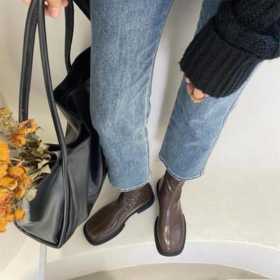 Женские короткие туфли Водонепроницаемые ботильоны Элегантные на низком каблуке Женские ботильоны Коричневые из полиуретана Высокого качества Зимняя обувь 2025 Сапог