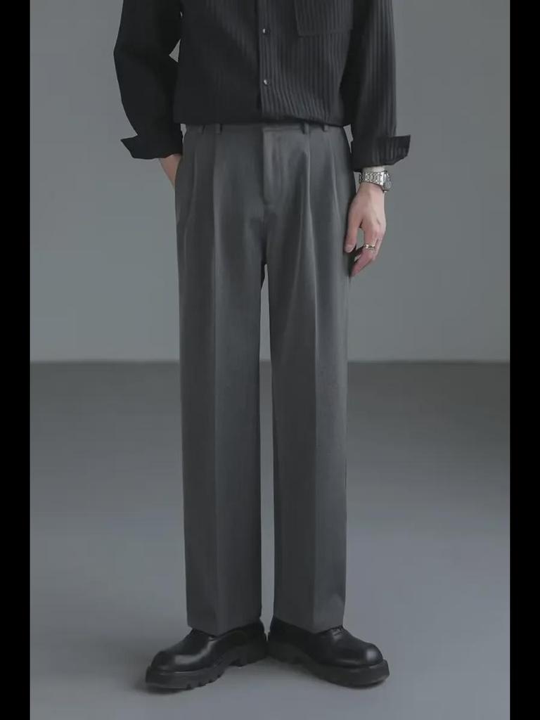 Korean-Style Loose Wide-Leg Men's Suit Pants - Trendy, Handsome, High-Grade Straight Trousers