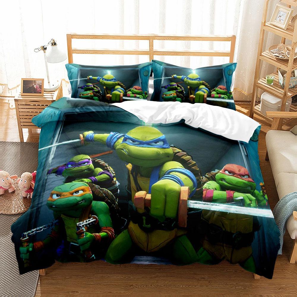 Exquisite 3D Printing Cartoon Turtles  Wallpaper Anime Digital Printing Bedding Set Duvet Cover Comforter Bed Girl Boys Gift