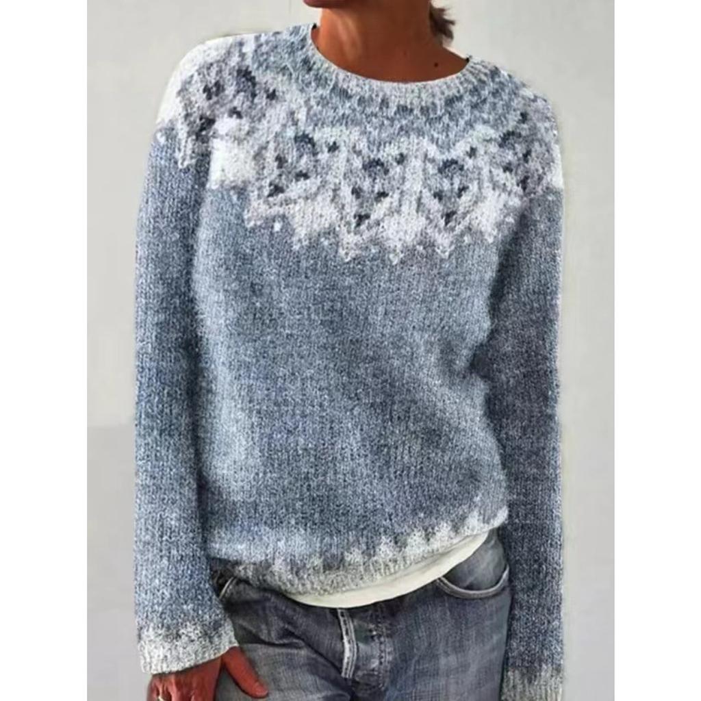 Свитер, Женский, Круглый вырез, Цветной блок, Свободный крой, Пуловер, Вязаный свитер, Теплый, Повседневный топ