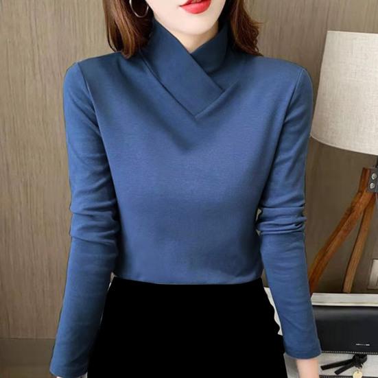 Женские топы с высоким воротником и длинным рукавом, облегающие, мягкие, эластичные, однотонные, с уникальным вырезом горловины