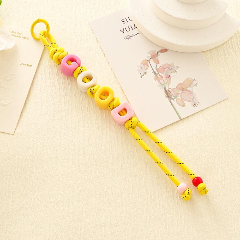 Lucky Letter Acrylic Beads Keychain Colorful Car Keyring Fashion Mobile Phone Lanyard Bag Pendant
