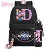 2Pcs/set 26 English Letter K-pop Printed Backpack with 750Ml Water Bottler for Teenager Girl Boy Bookbag Kid Gift Large Capacity waterproof Travel Bag